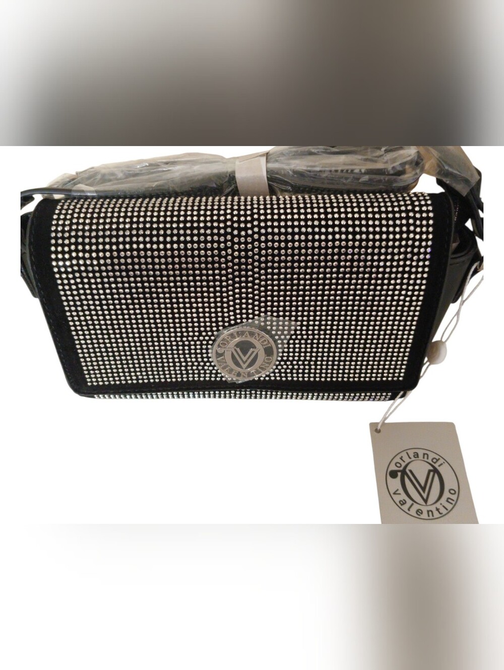 Valentino Orlandi Black and Silver Crystal-Embellished Crossbody